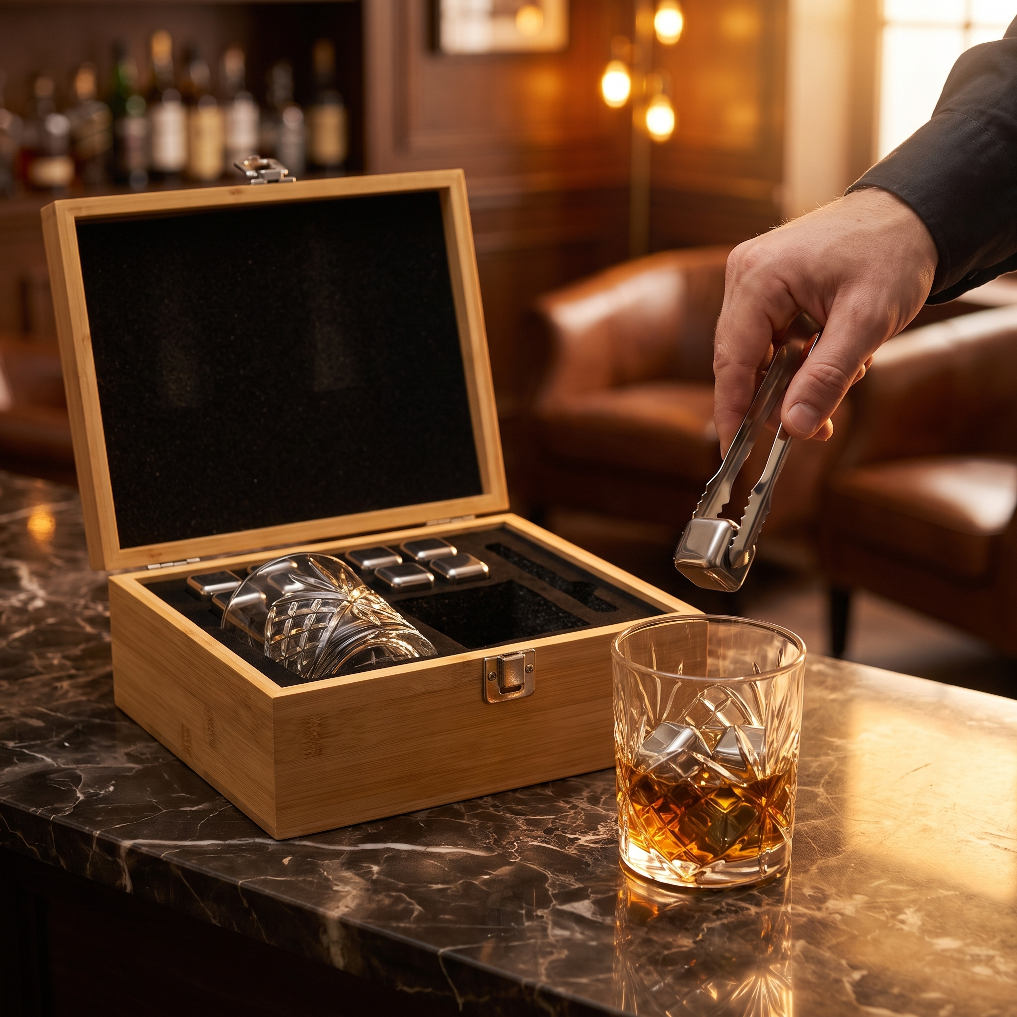 Set de Whisky Premium en Caja de Bambú